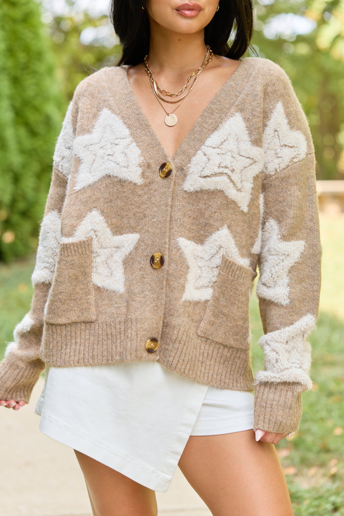 More Than Wishes Brown Star Cardigan
