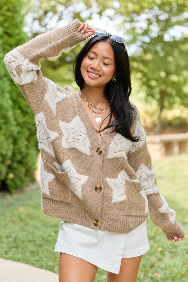 More Than Wishes Brown Star Cardigan
