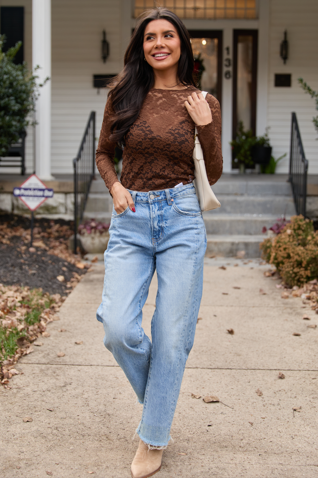 Morgan Brown Lace Mesh Top FINAL SALE