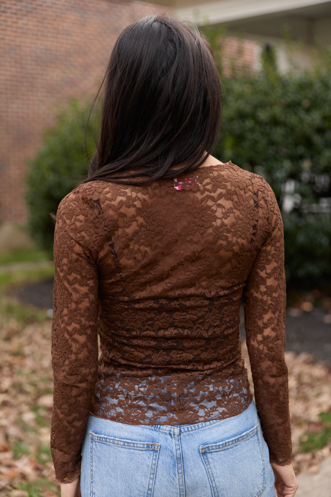 Morgan Brown Lace Mesh Top FINAL SALE