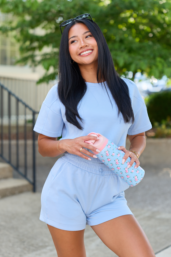 Morning Motion Light Blue Athletic Crop Tee