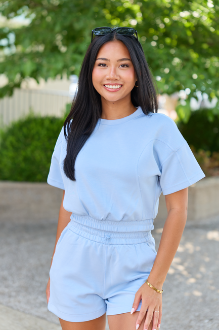 Morning Motion Light Blue Athletic Crop Tee