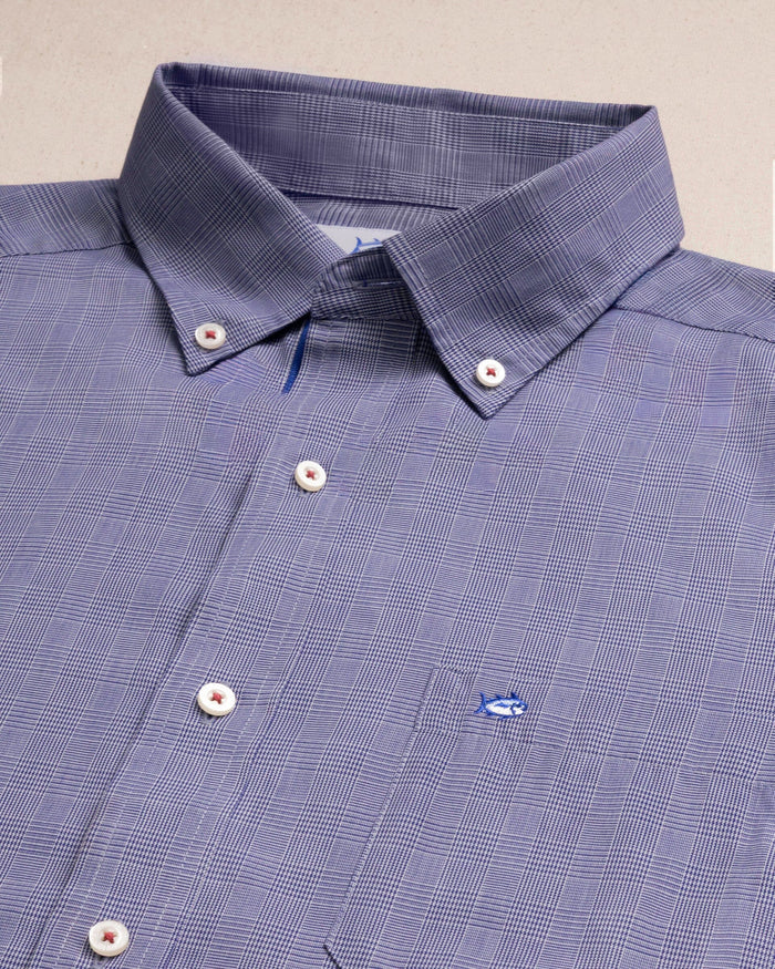 The detail view of the Southern Tide Moultrie Plaid Sport Shirt by Southern Tide - Nautical Blue