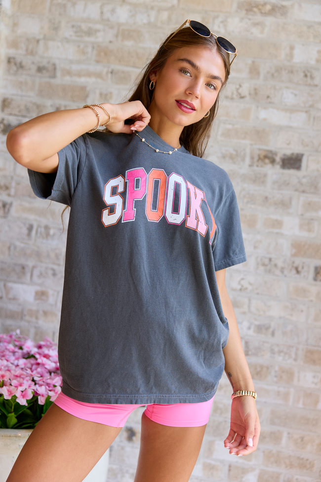 Multi Color Spooky Block Dark Grey Graphic Tee