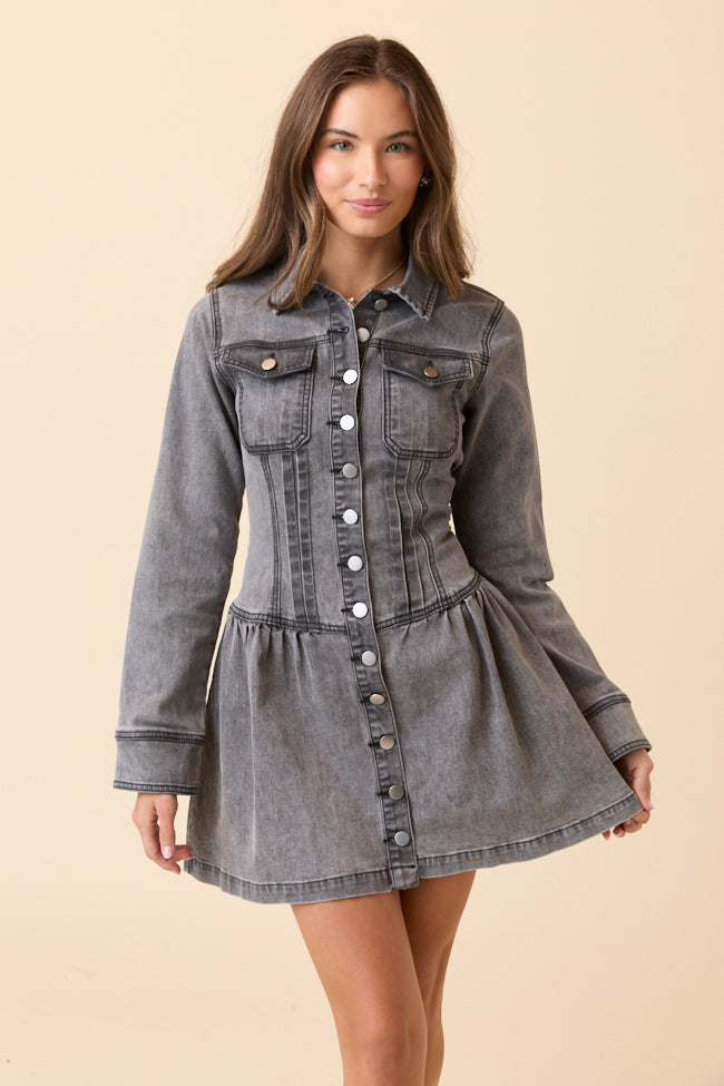 My Favorite Stretchy Black Long Sleeve Button Front Mini Dress FINAL SALE
