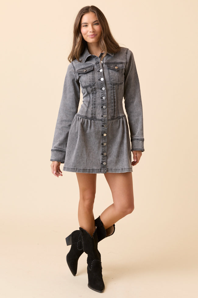 My Favorite Stretchy Black Long Sleeve Button Front Mini Dress FINAL SALE