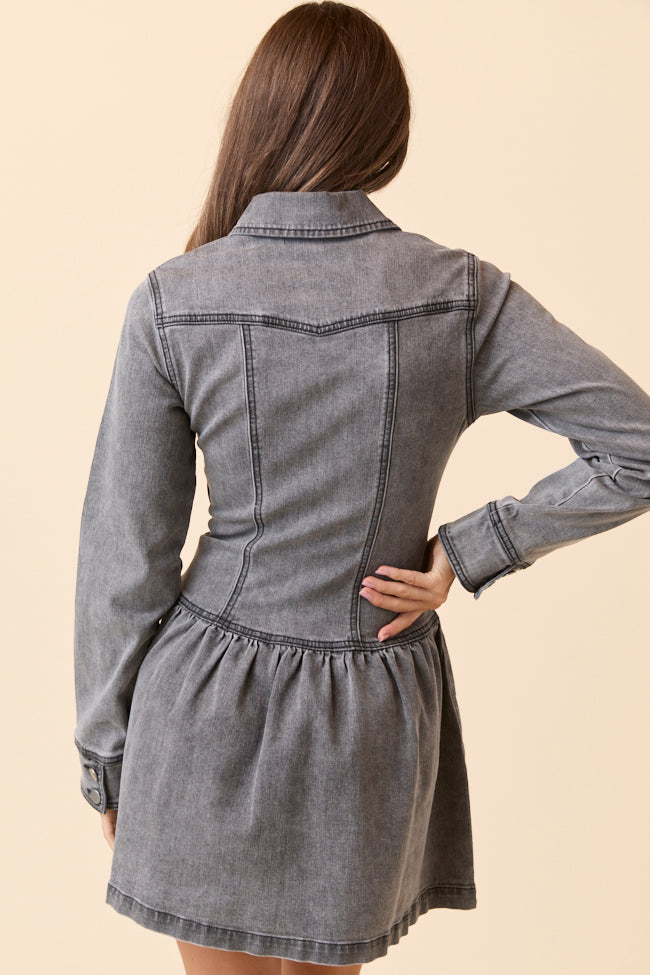 My Favorite Stretchy Black Long Sleeve Button Front Mini Dress FINAL SALE