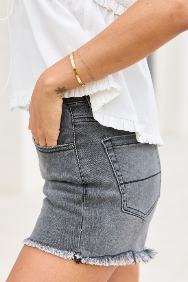 My Favorite Stretchy Black Wash Raw Edge Denim Shorts SALE