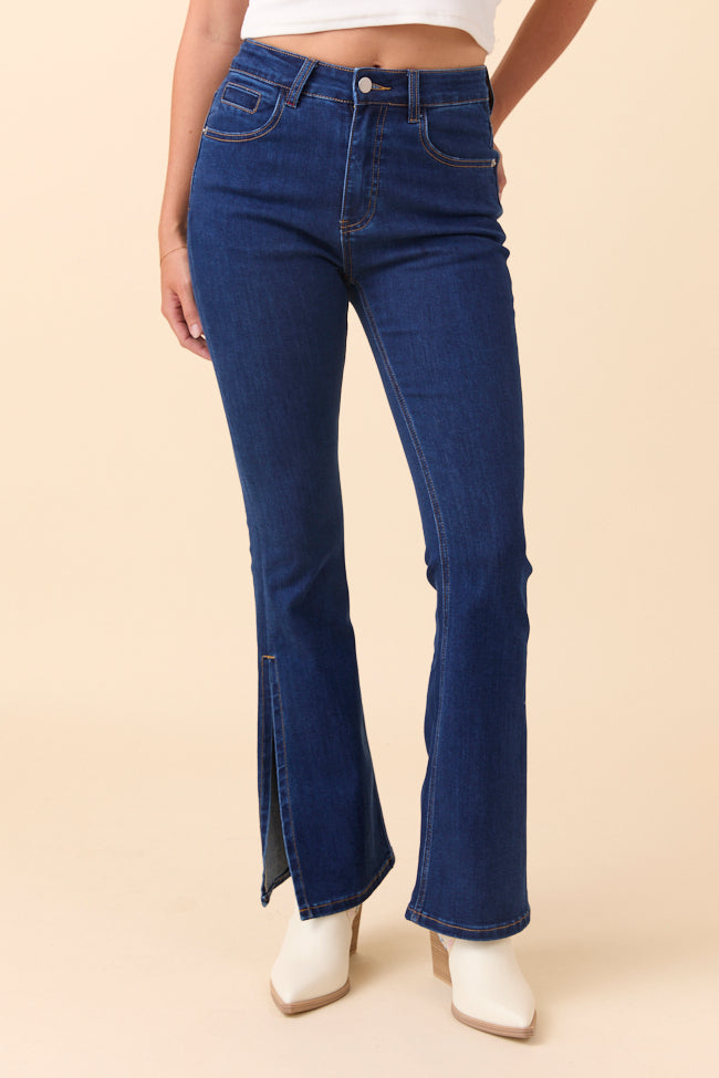 My Favorite Stretchy Dark Wash Slit Hem Jeans FINAL SALE