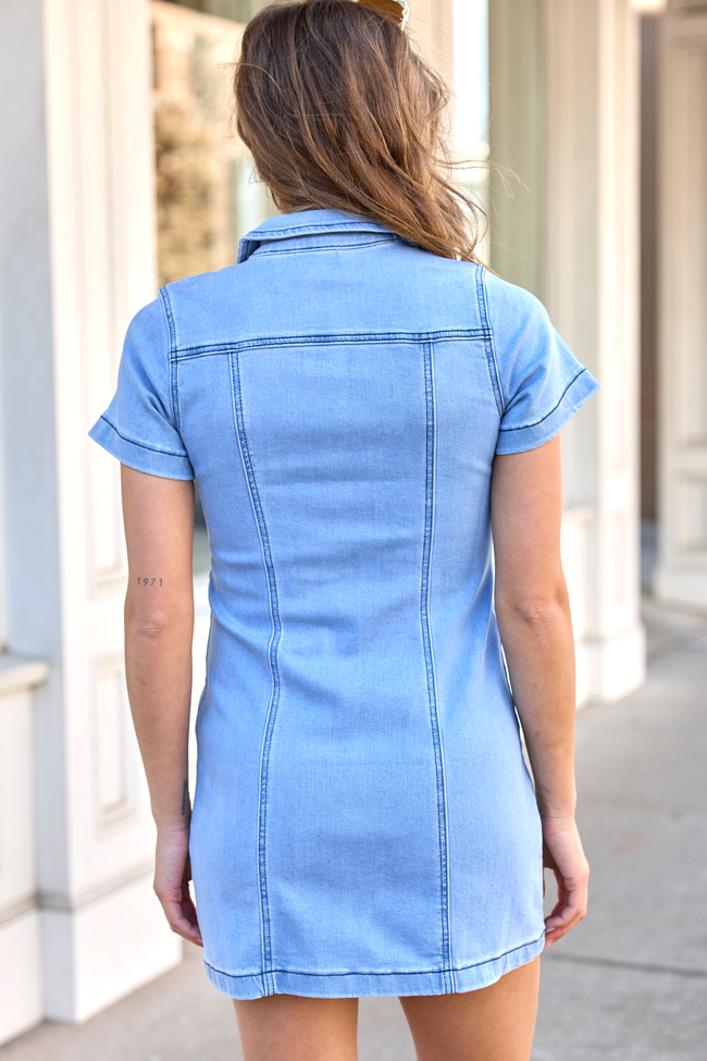 My Favorite Stretchy Denim Pocket Mini Dress SALE