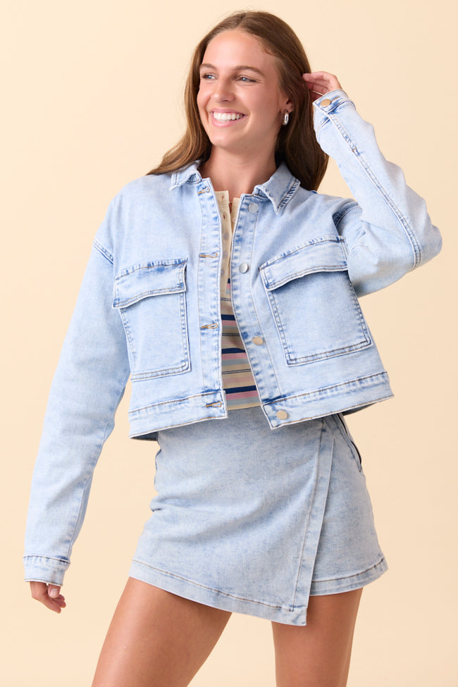 My Favorite Stretchy Light Wash Denim Jacket FINAL SALE
