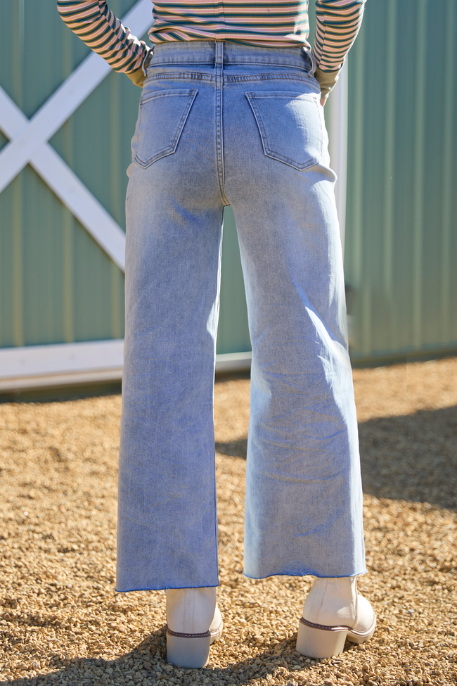 My Favorite Stretchy Light Wash Wide Leg Jeans