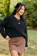 My Favorite Stretchy Polka Dot Denim Skort Brown