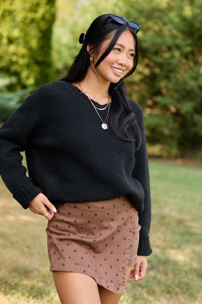 My Favorite Stretchy Polka Dot Denim Skort Brown
