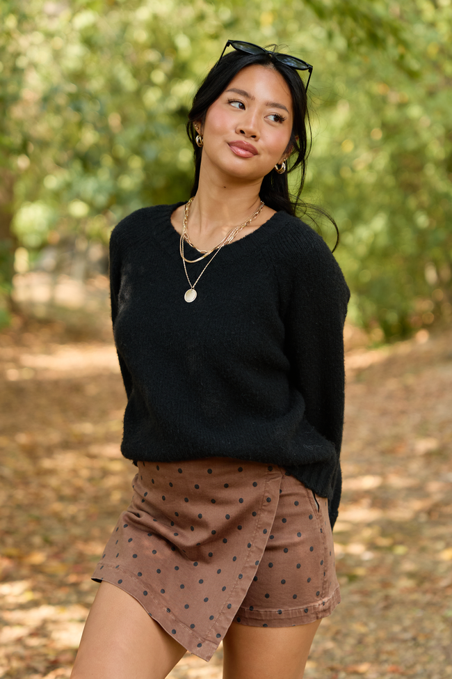 My Favorite Stretchy Polka Dot Denim Skort Brown