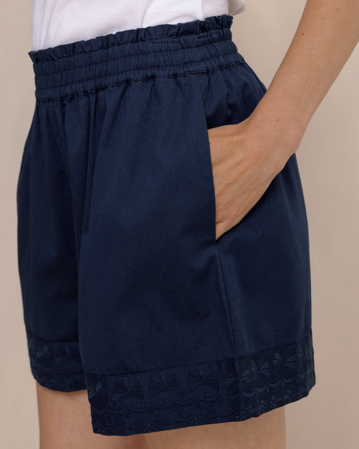 The detail view of the Southern Tide Nance Embroidered Shorts by Southern Tide - Dress Blue