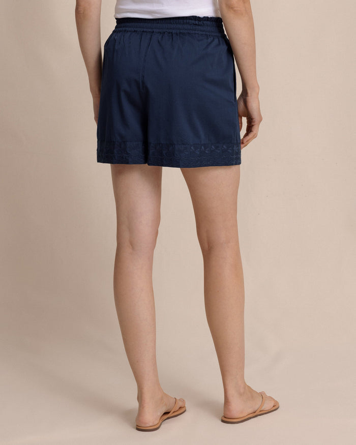 The back view of the Southern Tide Nance Embroidered Shorts by Southern Tide - Dress Blue