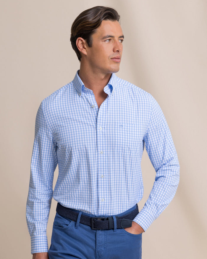 The front view of the Southern Tide Nassau Gingham Coastal Breeze® Sport Shirt by Southern Tide - Ocean Channel