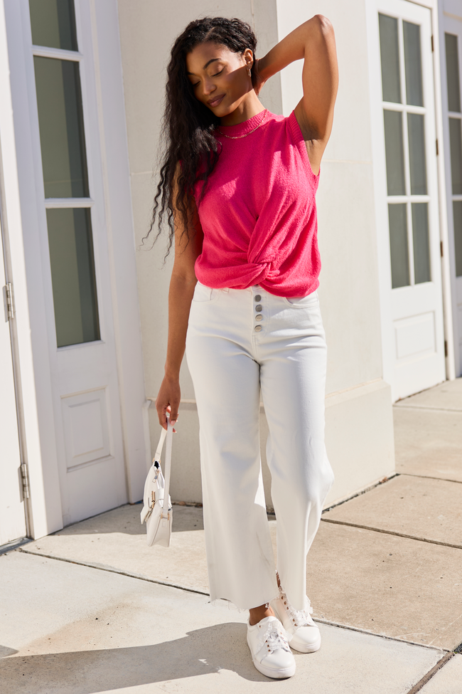 Natalie Sleeveless Pink Knot Front Sweater Tank FINAL SALE