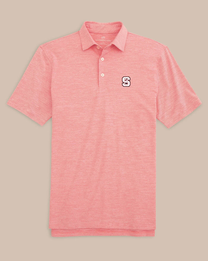 The front view of the NC State Driver Spacedye Polo Shirt by Southern Tide - Varsity Red