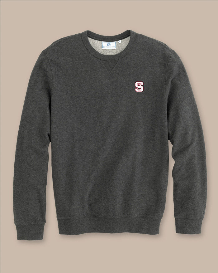 The front view of the Southern Tide NC State Upper Deck Pullover Sweatshirt by Southern Tide - Heather Black
