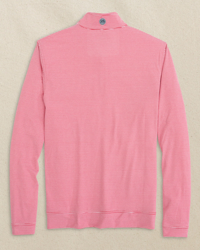 The back view of the Southern Tide NC State Wolf Head Cruiser Micro-Stripe Heather Quarter Zip by Southern Tide - Heather Varsity Red