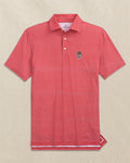 The front view of the Southern Tide NC State Wolf Head Driver Dunes Edge Plaid Polo by Southern Tide - Varsity Red
