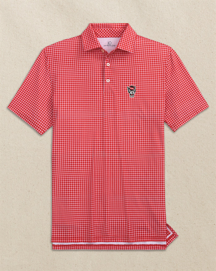 NC State Wolf Head Driver Dunes Edge Plaid Polo C_Polo Shirts Southern Tide