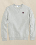 The front view of the Southern Tide NC State Wolf Head Upper Deck Pullover Sweatshirt by Southern Tide - Heather Slate Grey