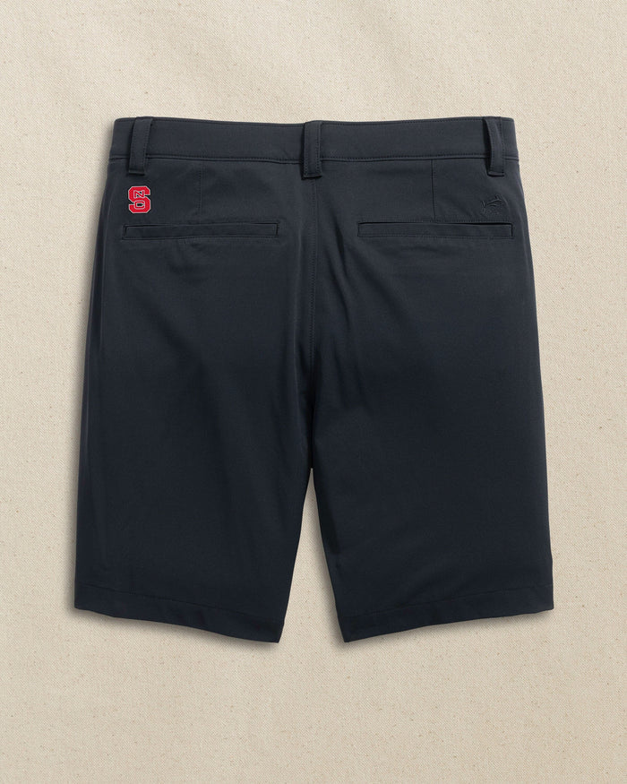 The back view of the Southern Tide NC State Wolfpack brrr°®-die 8" Performance Short by Southern Tide - Caviar Black