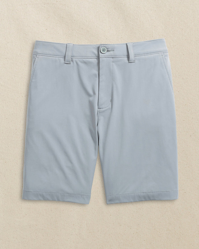 The front view of the Southern Tide NC State Wolfpack brrr°®-die 8" Performance Short by Southern Tide - Steel Grey