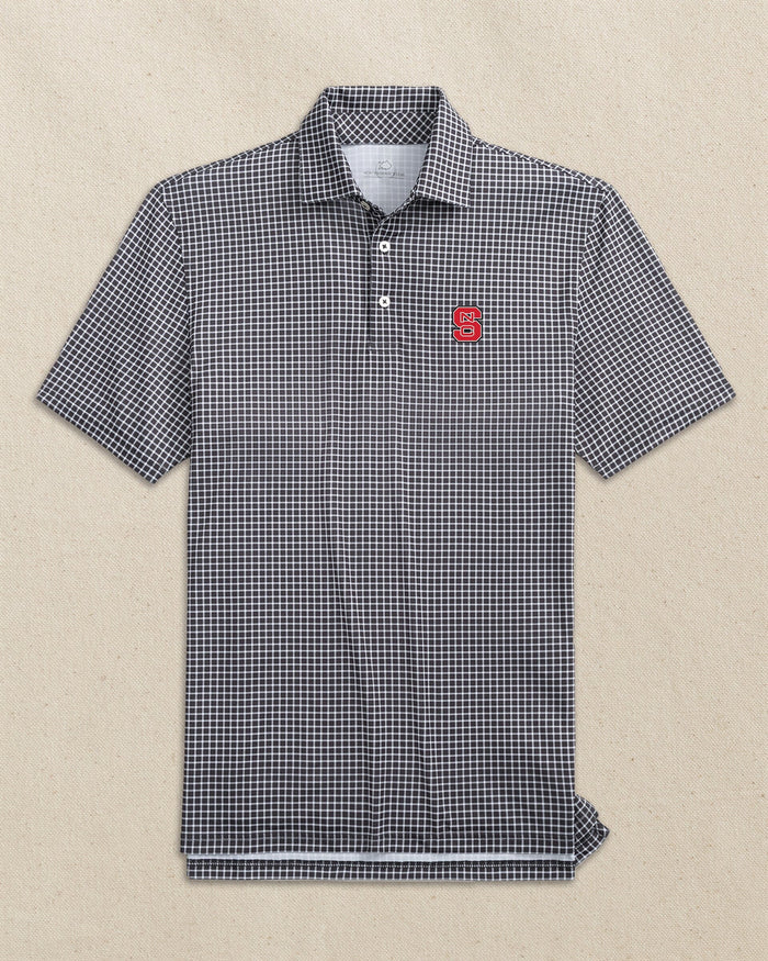 The front view of the Southern Tide NC State Wolfpack Driver Dunes Edge Plaid Polo by Southern Tide - Black