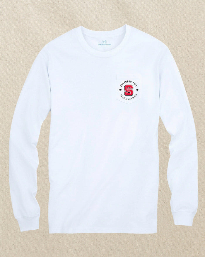 The front view of the Southern Tide NC State Wolfpack Gameday Bonfire Long Sleeve T-Shirt by Southern Tide - Classic White