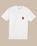 The front view of the Southern Tide NC State Wolfpack Gameday Embroidered Short Sleeve T-Shirt by Southern Tide - Classic White