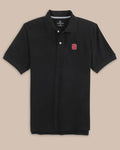 The front view of the NC State Wolfpack New Short Sleeve Skipjack Polo by Southern Tide - Black