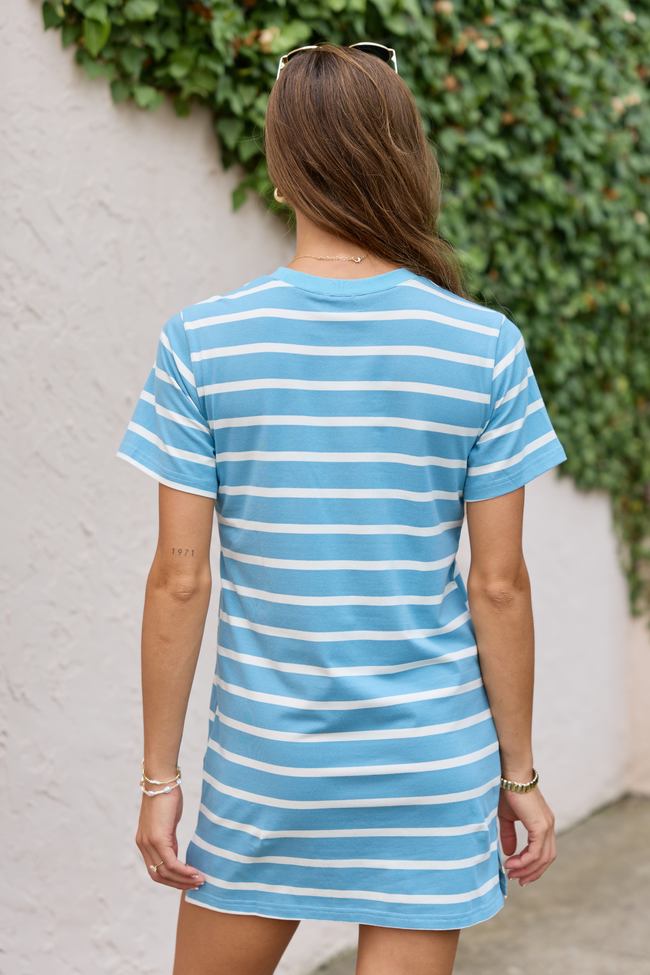 Never A Dull Moment Striped Tee Dress Blue