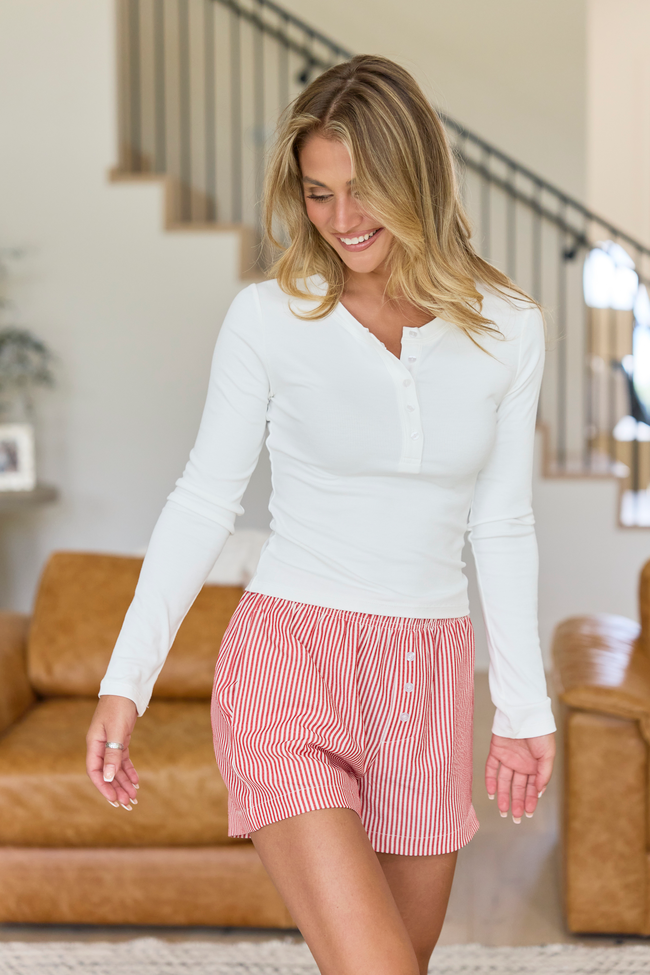 Nora Ivory Crewneck Henley Top
