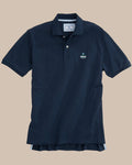 The front view of the North Carolina Wilmington Pique Polo Shirt by Southern Tide - Navy