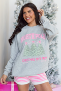 North Pole Christmas Tree Farm Light Grey Graphic Sweatshirt
