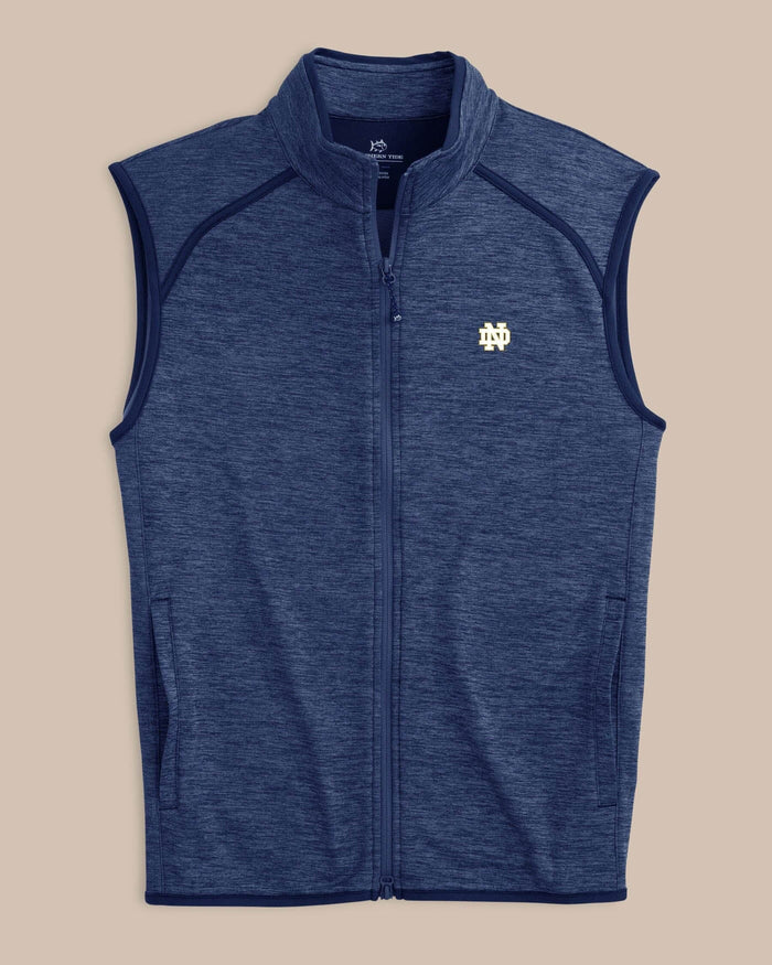 The front view of the Notre Dame Fighting Irish Baybrook Heather Vest by Southern Tide - Heather Navy