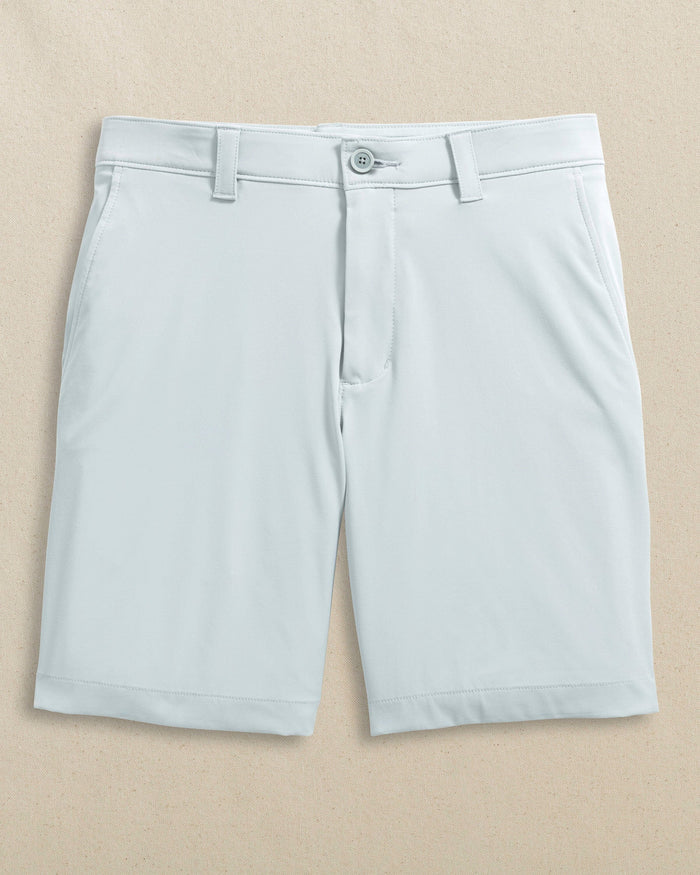 The front view of the Southern Tide Notre Dame Fighting Irish brrr°®-die 8" Performance Short by Southern Tide - Seagull Grey