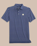 The front view of the Notre Dame Fighting Irish brrr°®-eeze Desmond Stripe Polo by Southern Tide - Navy