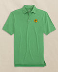 The front view of the Southern Tide Notre Dame Fighting Irish brrr°®-eeze Heather Performance Polo by Southern Tide - Heather Kelly Green