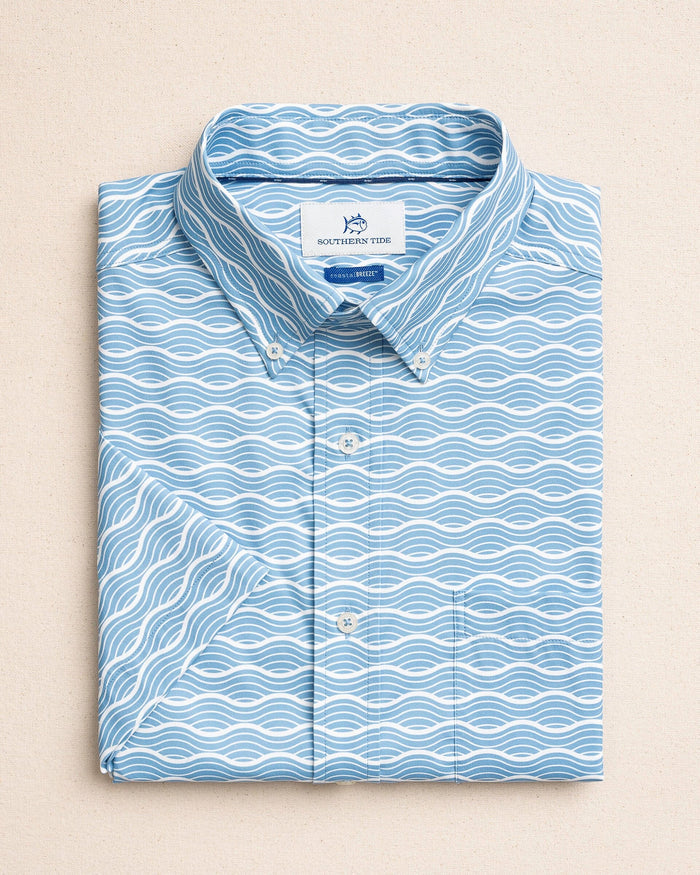 The front view of the Southern Tide Ocean Echo Coastal Breeze® Short Sleeve Sport Shirt by Southern Tide - Ocean Channel
