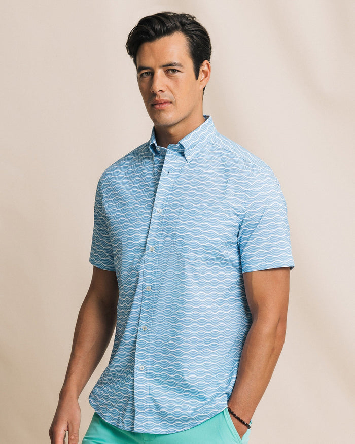 The front view of the Southern Tide Ocean Echo Coastal Breeze® Short Sleeve Sport Shirt by Southern Tide - Ocean Channel