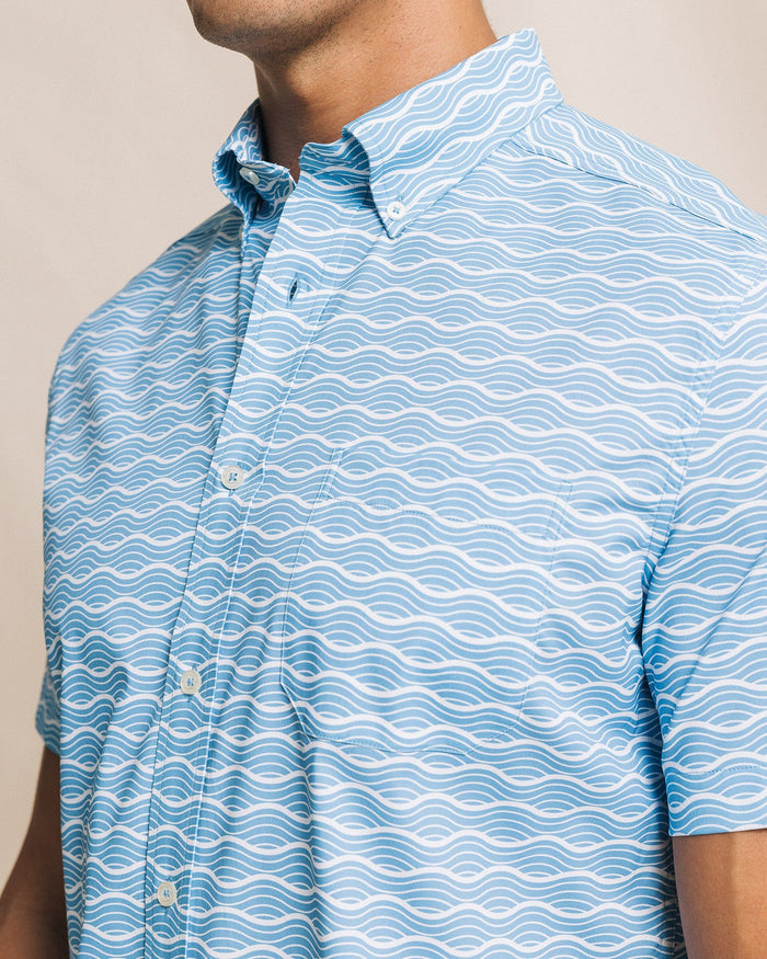 The detail view of the Southern Tide Ocean Echo Coastal Breeze® Short Sleeve Sport Shirt by Southern Tide - Ocean Channel