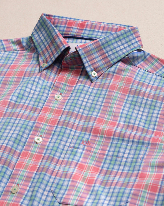 The detail view of the Southern Tide Ocean Isle Coastal Breeze® Sport Shirt by Southern Tide - Island Pink