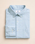The front view of the Southern Tide Ocean Mist Slub Sport Shirt by Southern Tide - Light Blue