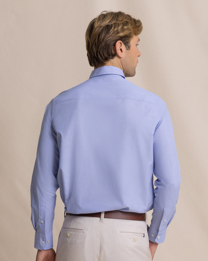 The back view of the Southern Tide Offshore End on End Sport Shirt by Southern Tide - Light Blue