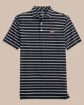 The front view of the Ohio State Buckeyes brrr°®-eeze Desmond Stripe Polo by Southern Tide - Black